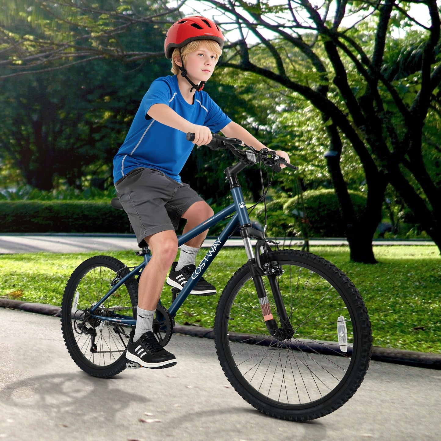 Bicicleta de montaña para niños de 20 y 24 pulgadas, para niños y niñas de 8 años o más, color azul marino