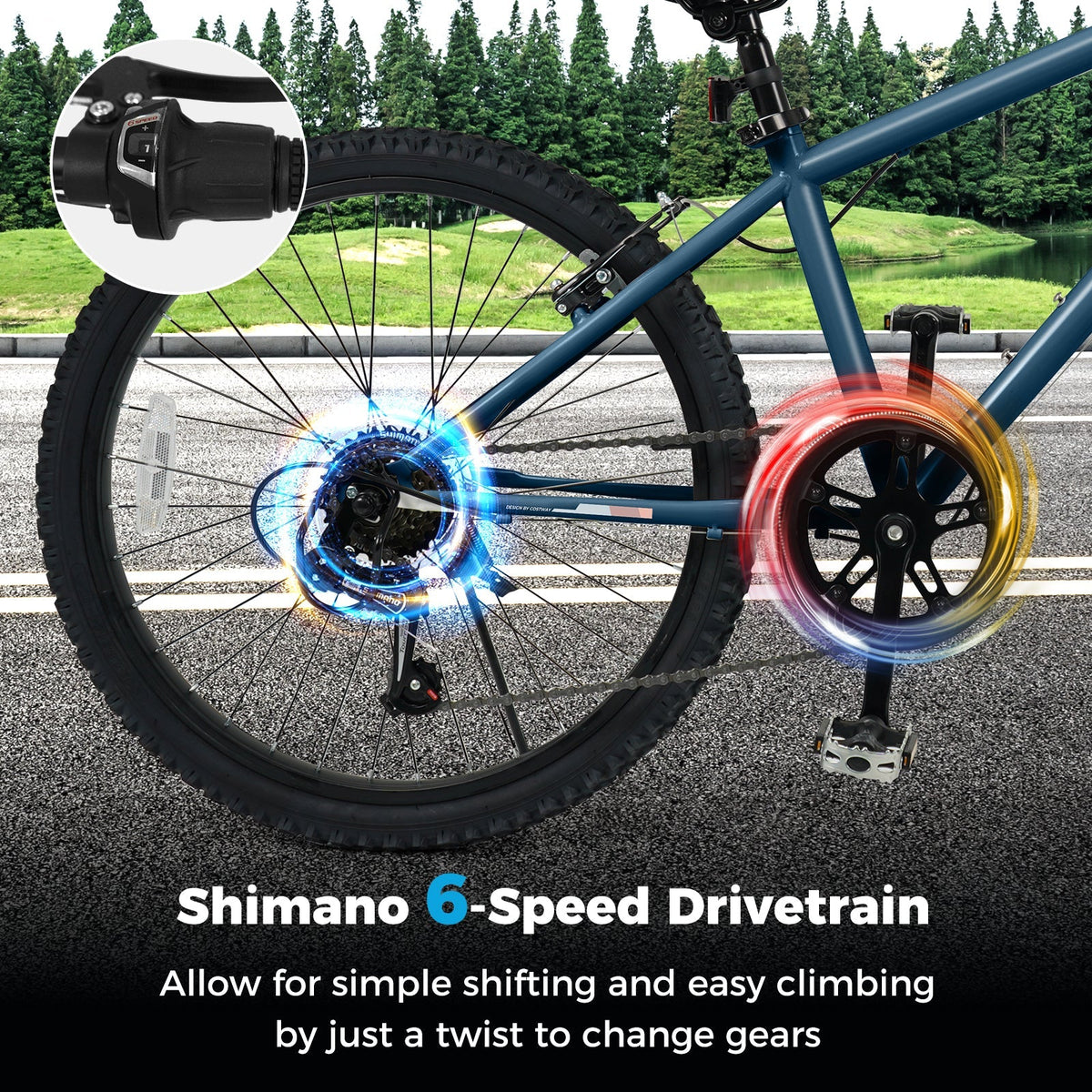 Bicicleta de montaña para niños de 20 y 24 pulgadas, para niños y niñas de 8 años o más, color azul marino