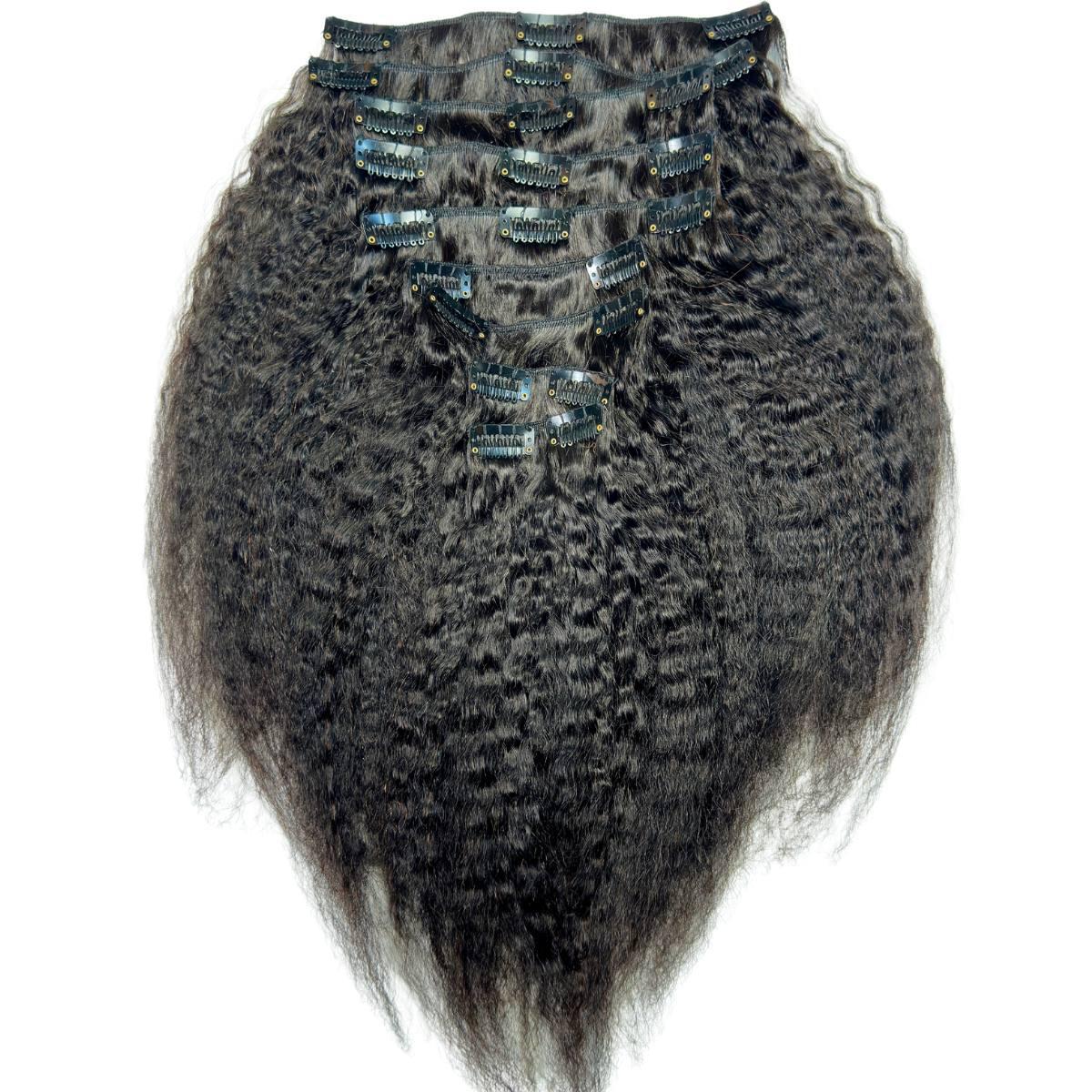 Extensiones de cabello 100% humano, con clip, lisas y crespas