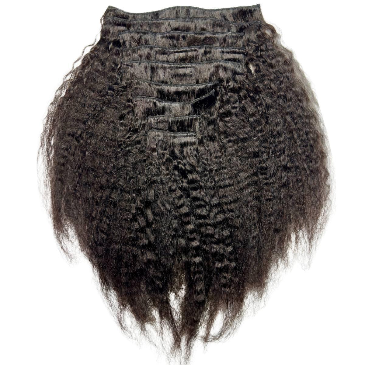 Extensiones de cabello 100% humano, con clip, lisas y crespas