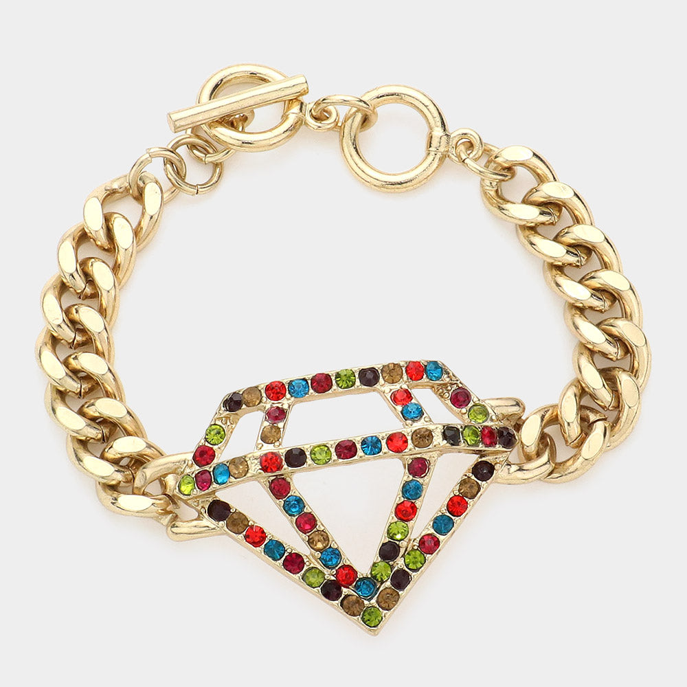 Diamond Shape Crystal Link Toggle Bracelet