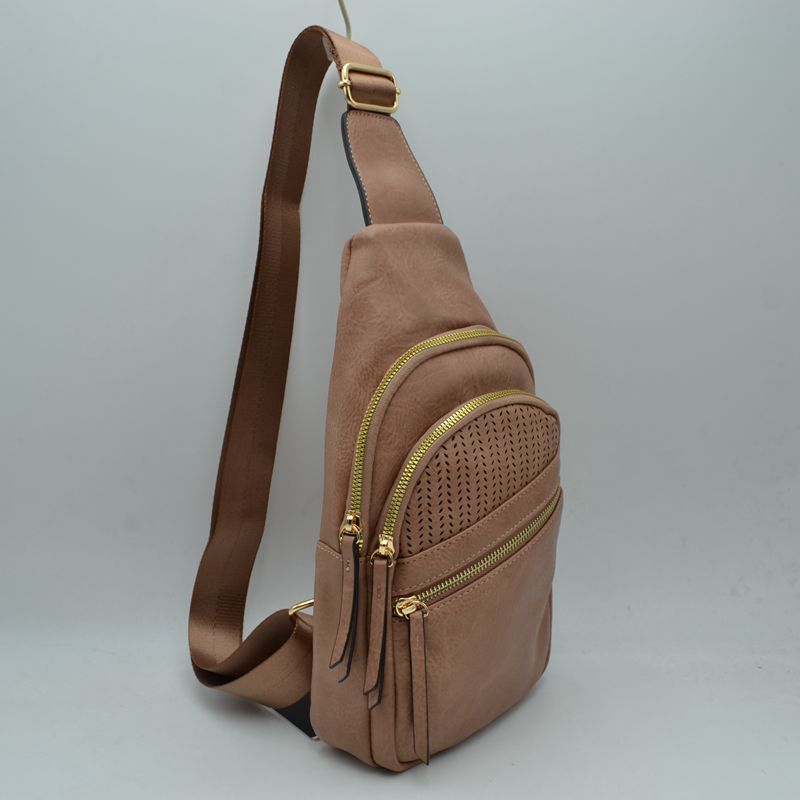 Perforated Sling Bag with Multi-Zipper Compartments