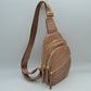 Perforated Crossbody Sling Bag with Triple Zipper Pockets