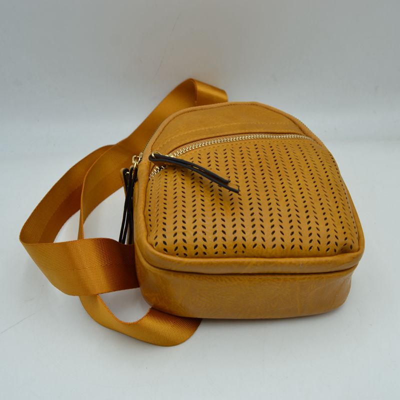 Perforated Crossbody Sling Bag with Triple Zipper Pockets