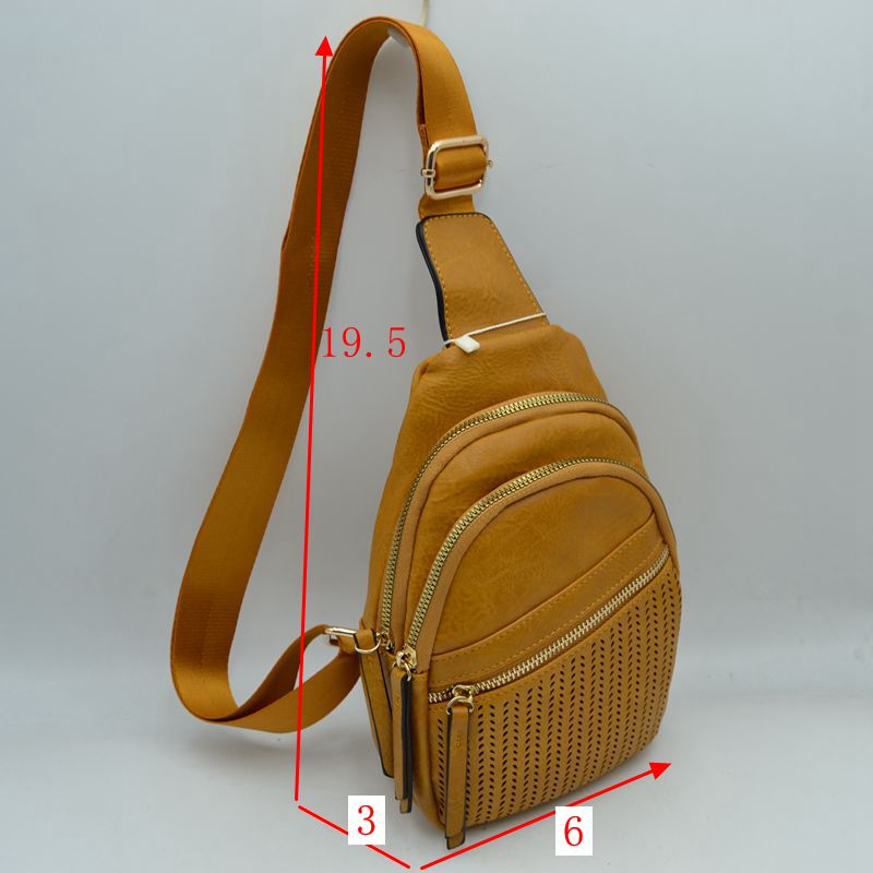 Perforated Crossbody Sling Bag with Triple Zipper Pockets