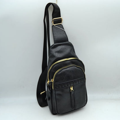 Braided Accent Sling Bag with Multi-Zipper Compartments