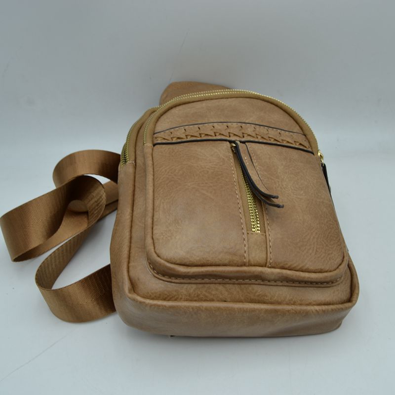 Braided Accent Sling Bag with Multi-Zipper Compartments