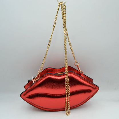 Metallic Lip Shaped Crossbody Bag with Chain Strap
