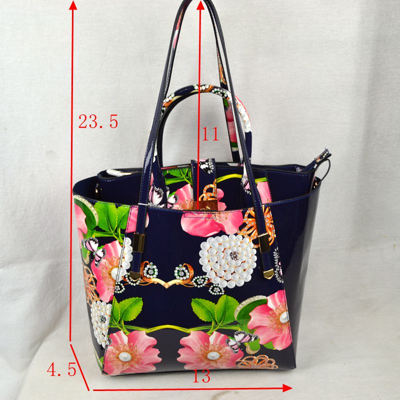 2-Piece Patent Floral Tote Bag and Matching Satchel Set