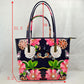 Glossy Patent Floral Tote Bag with Bow Accent and Double Handles