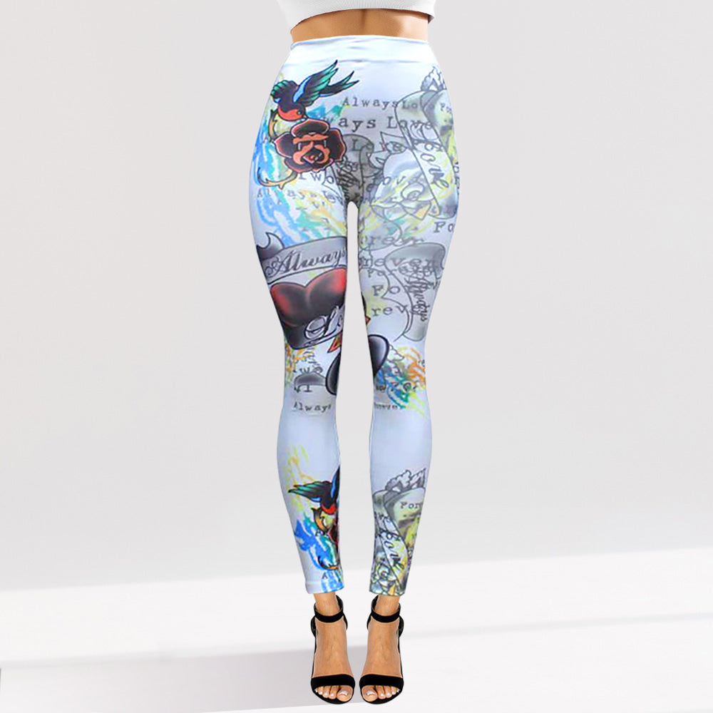 Tattoo Inspired Graphic Printed High Waisted Leggings