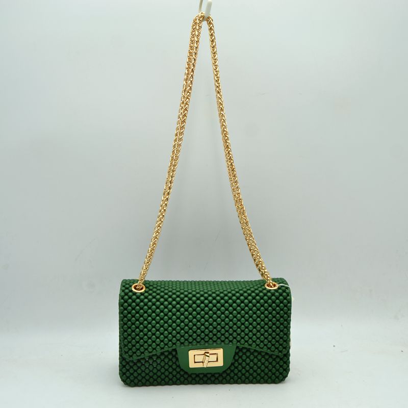 Textured Flap Shoulder Bag with Metallic Chain Strap