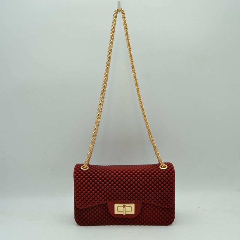 Textured Flap Shoulder Bag with Metallic Chain Strap