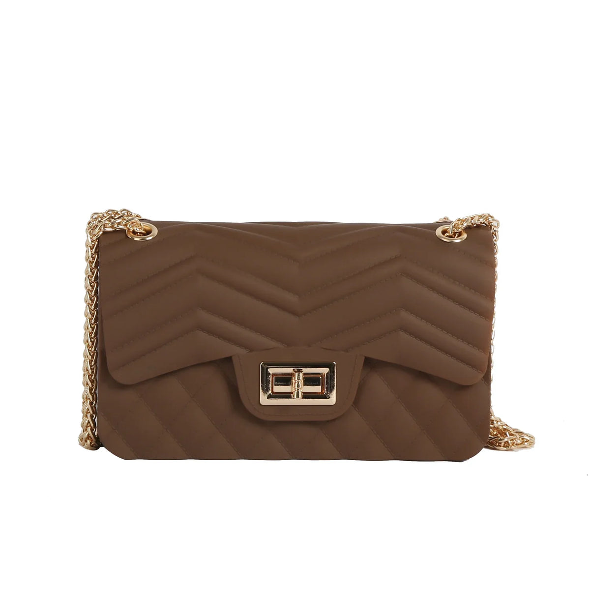 Chevron Quilted Flap Crossbody Bag with Chain Strap