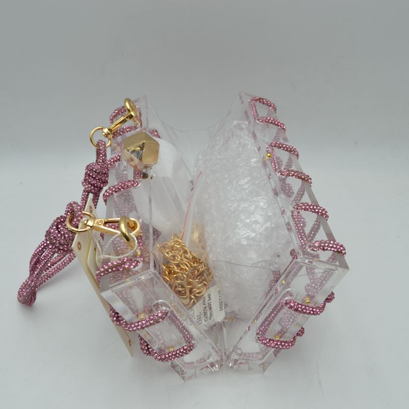 Box Clutch Bag with Cage Overlay and Cord Top Handle