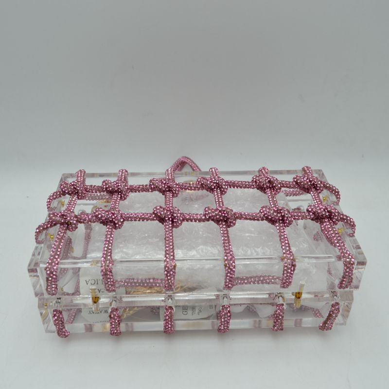 Box Clutch Bag with Cage Overlay and Cord Top Handle
