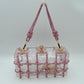 Box Clutch Bag with Cage Overlay and Cord Top Handle