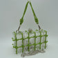 Box Clutch Bag with Cage Overlay and Cord Top Handle