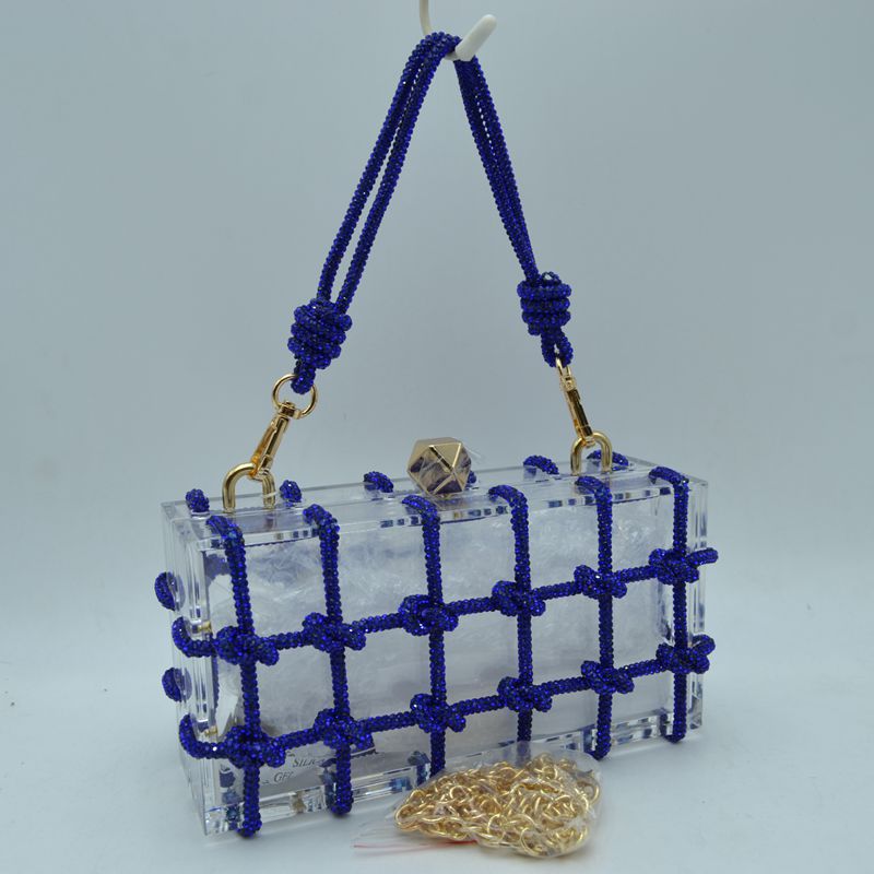 Box Clutch Bag with Cage Overlay and Cord Top Handle