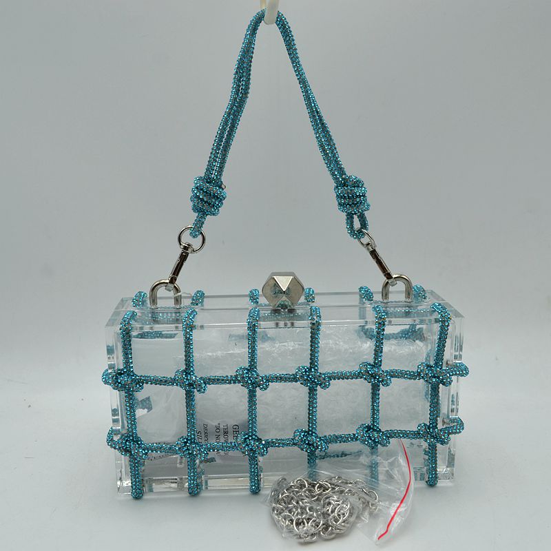 Box Clutch Bag with Cage Overlay and Cord Top Handle