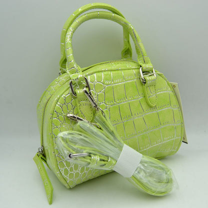Embossed Dome Handbag with Top Handles and Adjustable Strap