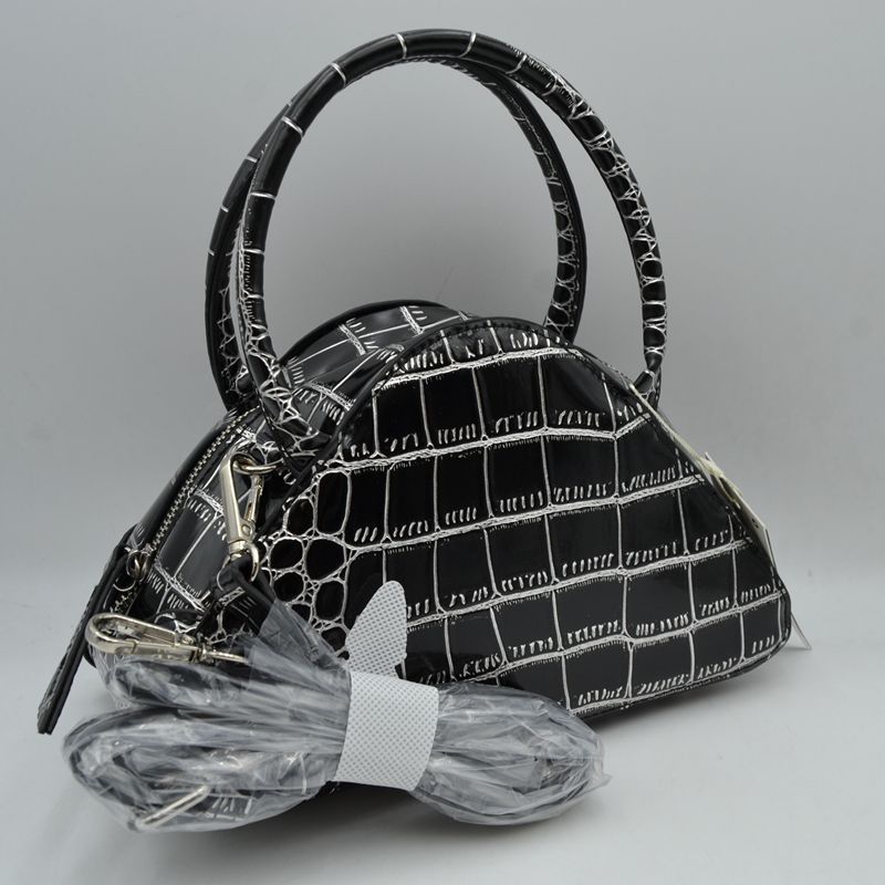 Embossed Dome Handbag with Top Handles and Adjustable Strap