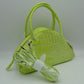 Embossed Dome Handbag with Top Handles and Adjustable Strap