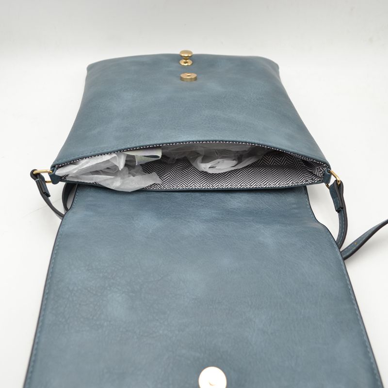 Braided Trim Flap Messenger Crossbody Bag with Metallic Bar T-Lock Closure
