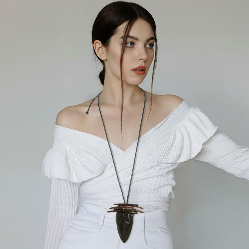Layered Resin Cone Pendant Adjustable Long Necklace