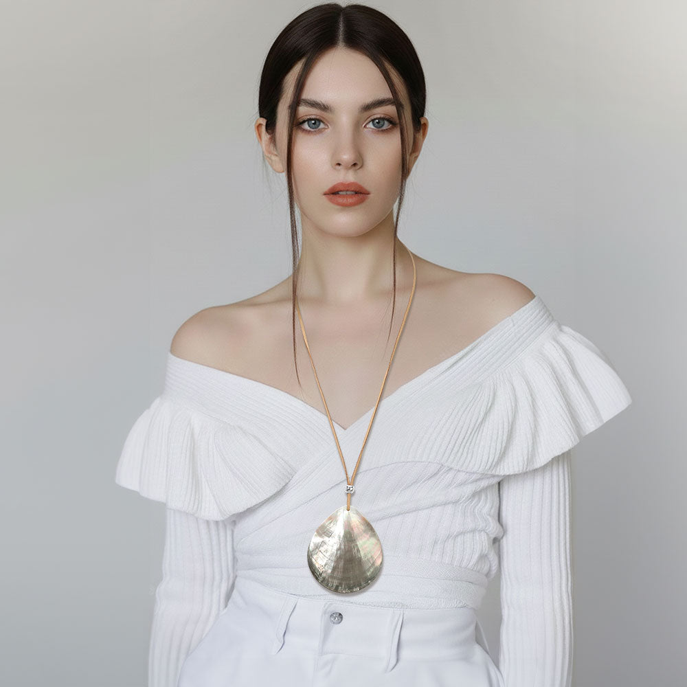 Abalone Teardrop Pendant Long Necklace