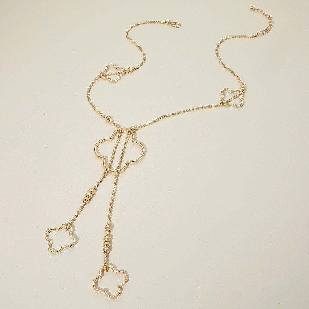 Hammered Metal Open Quatrefoil Long Necklace