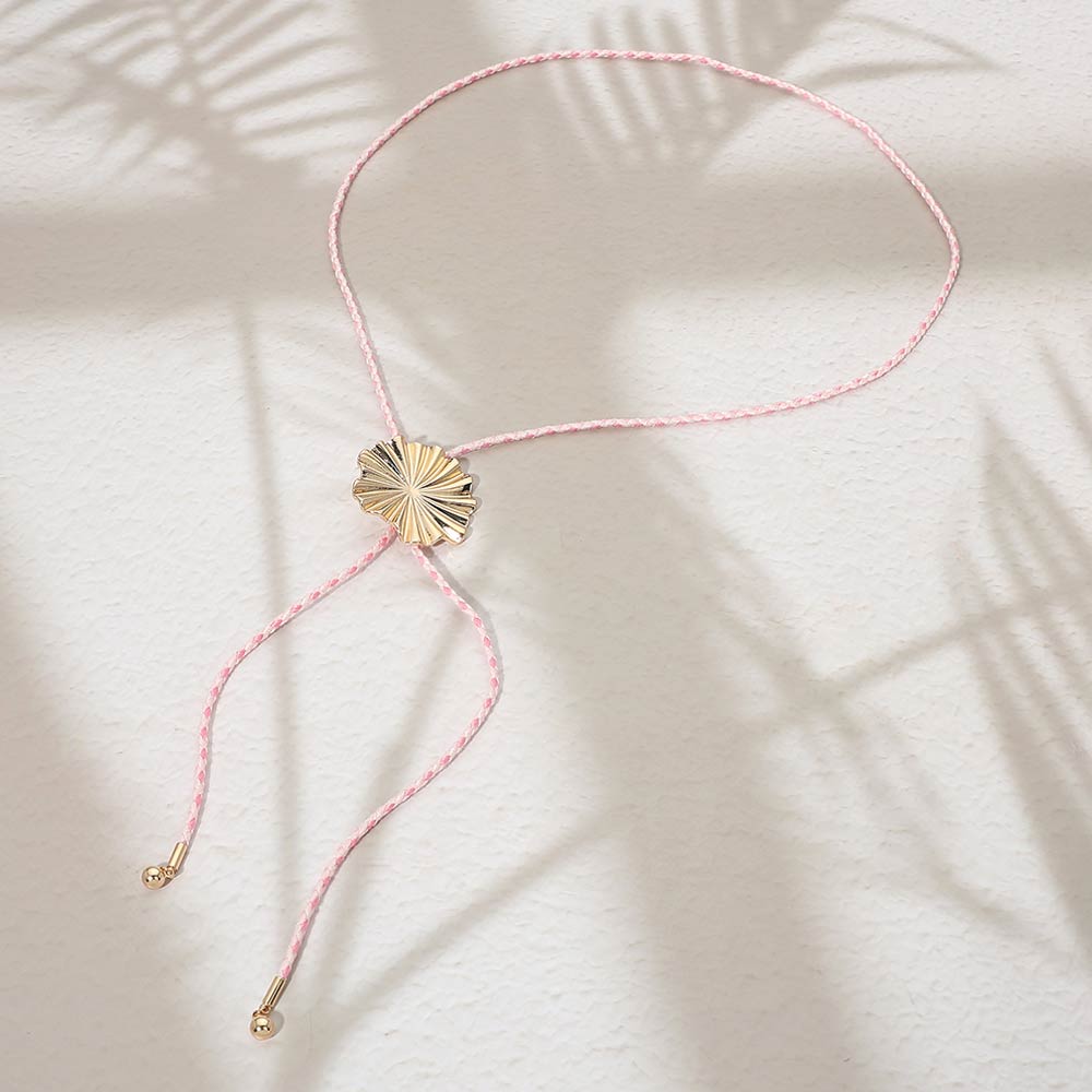 Textured Metal Floral Pendant Adjustable Sliding Cord Bolo Long Necklace