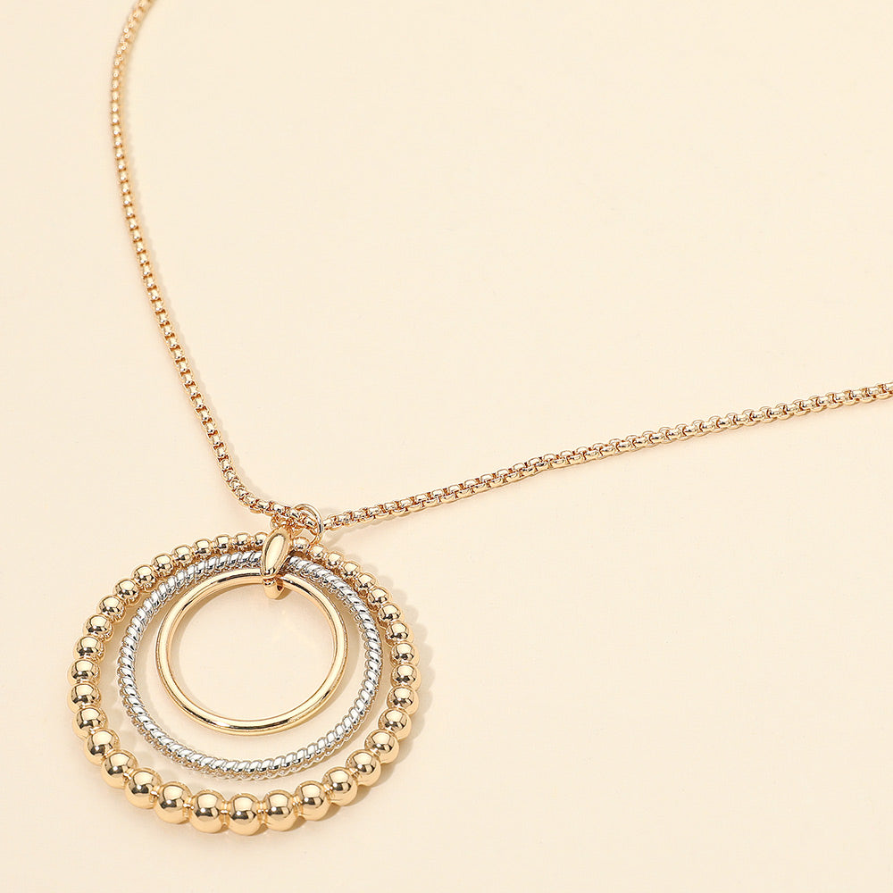 Metal Bubble Layered Ring Pendant Long Necklace