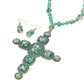 Stone Pearl Embellished Cluster Cross Pendant Faceted Beaded Long Necklace