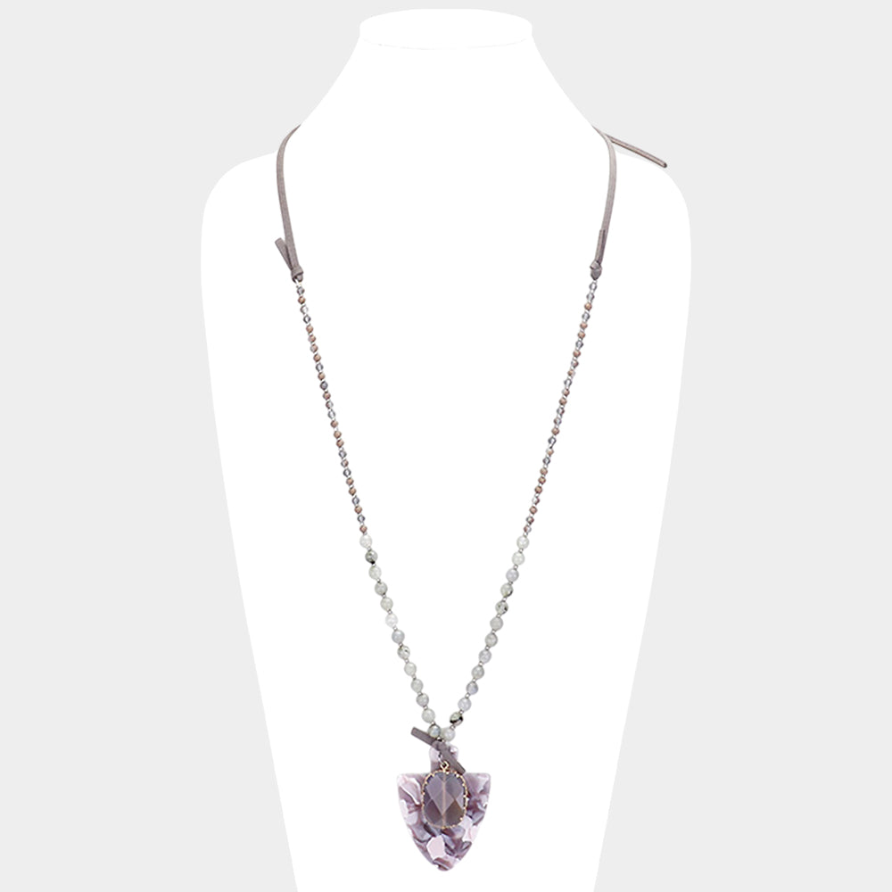 Natural Stone Crystal Celluloid  Acetate Suede Adjustable Necklace