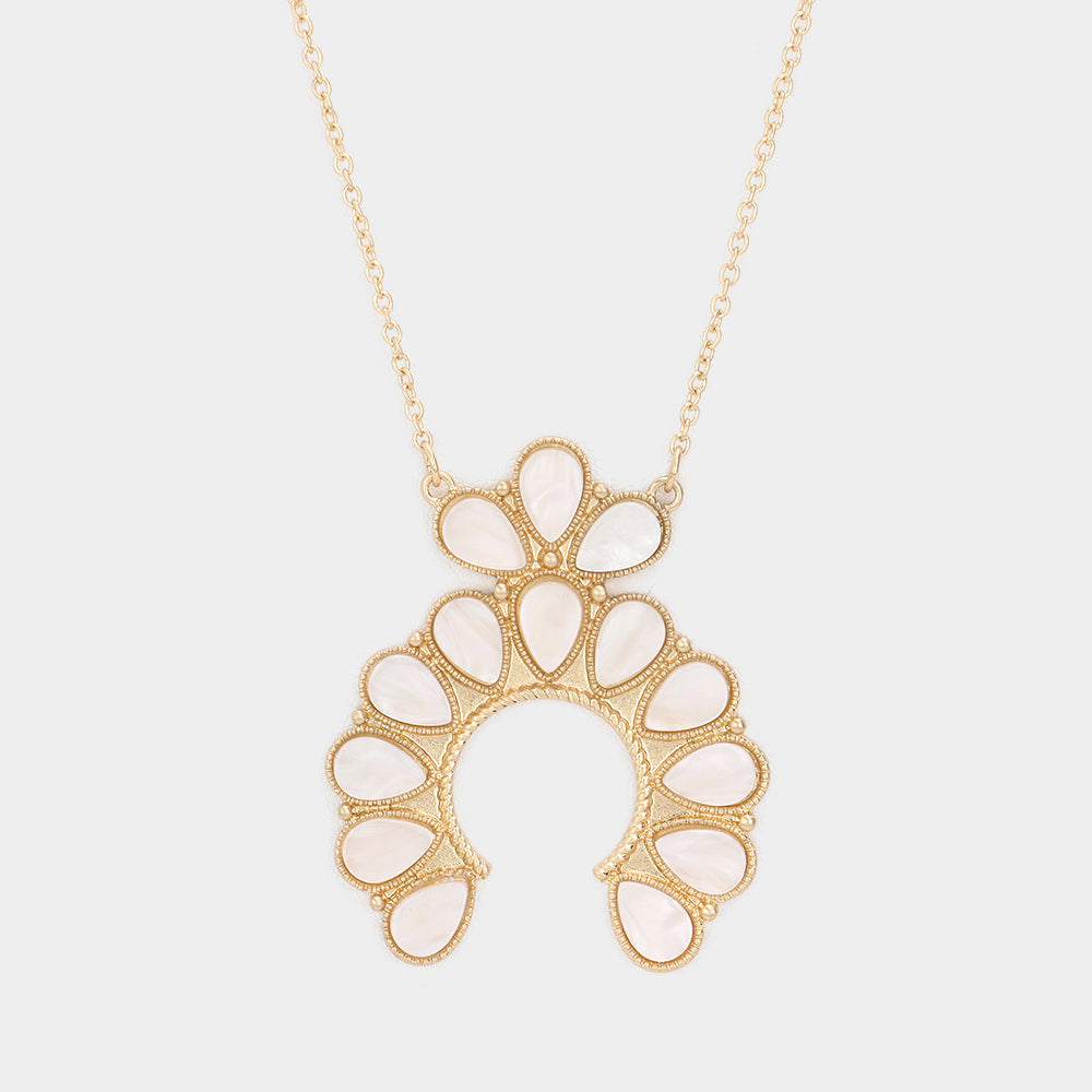 Celluloid Acetate Teardrop Squash Blossom Pendant Long Necklace