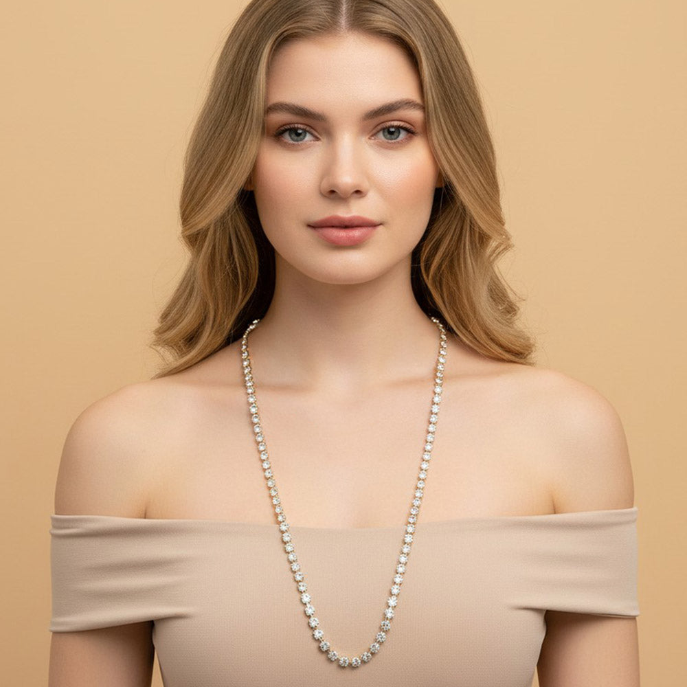 Round Stone Link Tennis Long Necklace