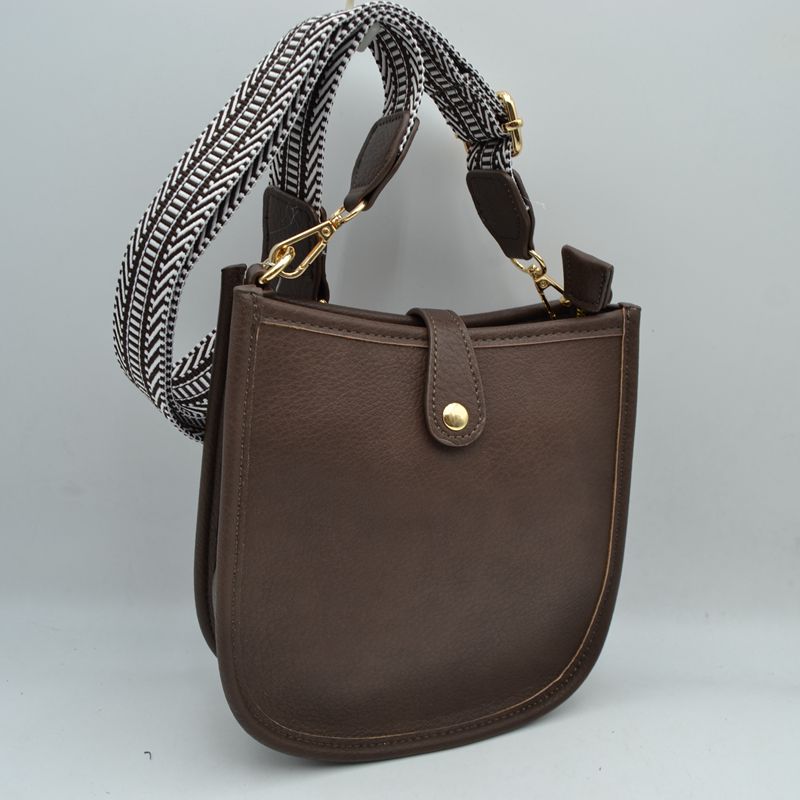 Minimalist Curved Crossbody Bag with Patterned Guitar Strap