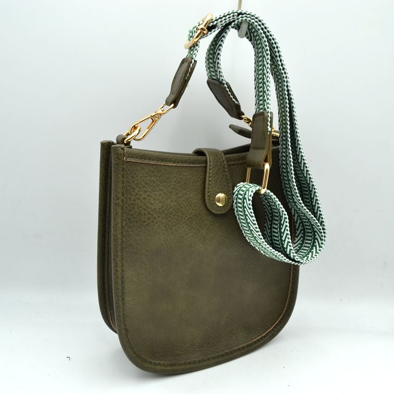 Minimalist Curved Crossbody Bag with Patterned Guitar Strap