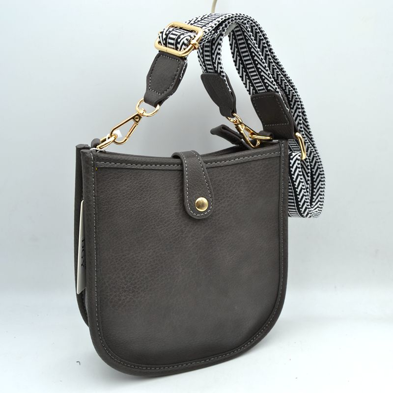 Minimalist Curved Crossbody Bag with Patterned Guitar Strap