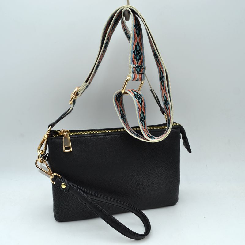 Dual Strap Wristlet Clutch with Patterned Crossbody Strap