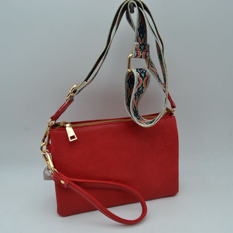 Dual Strap Wristlet Clutch with Patterned Crossbody Strap