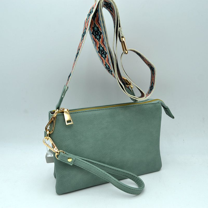 Dual Strap Wristlet Clutch with Patterned Crossbody Strap
