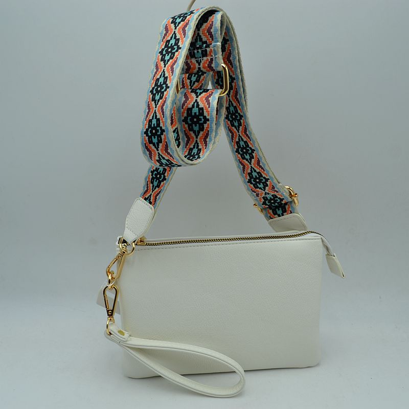 Dual Strap Wristlet Clutch with Patterned Crossbody Strap