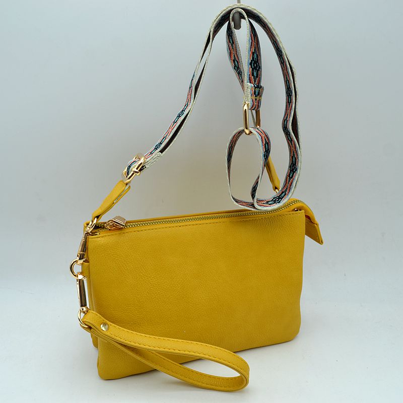 Dual Strap Wristlet Clutch with Patterned Crossbody Strap
