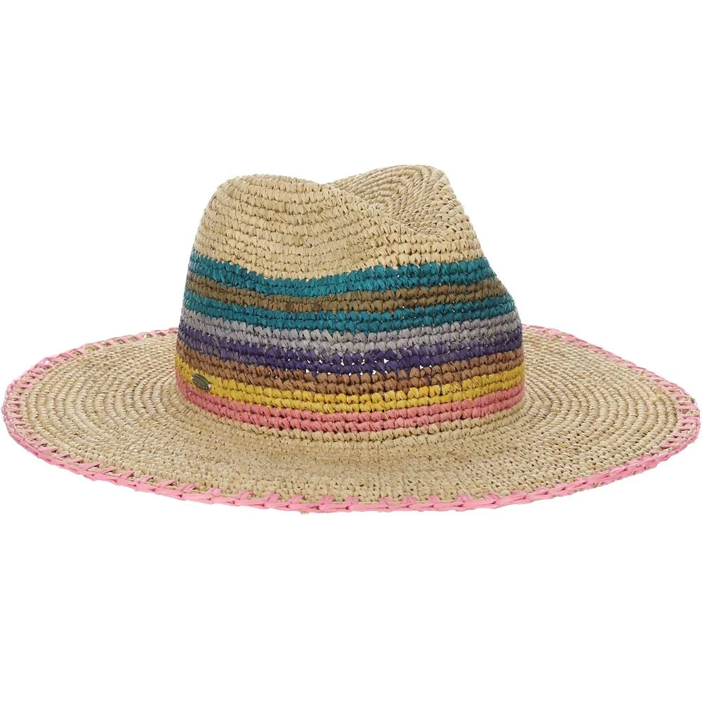 Scala Brenta - Sombrero fedora de paja de ala ancha para mujer