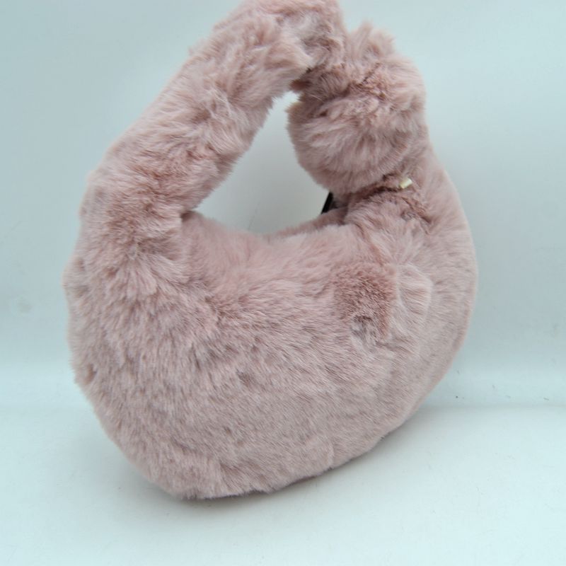 Fluffy Plush Crescent Hobo Handbag with Integrated Top Handle