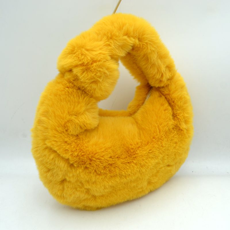 Fluffy Plush Crescent Hobo Handbag with Integrated Top Handle