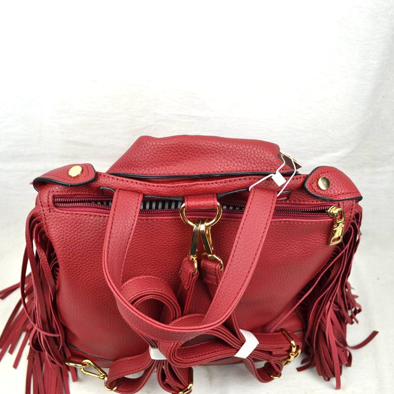 Faux Leather Moto Jacket Backpack with Side Fringe Accents