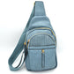 Grained Sling Bag with Perforated Accent and Gold Zippers